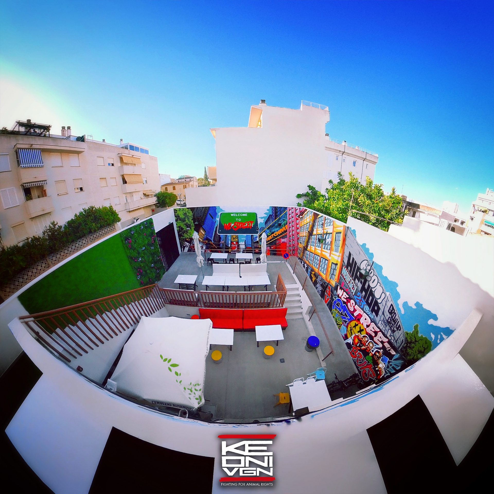 Mural Terraza New York en el We Street Hostel